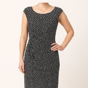 Dressbarn Signature Sadie Black & White Geometric Ruched Dress - Size 10 #521